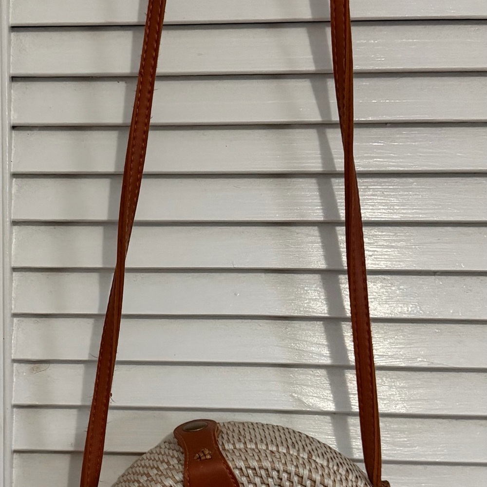 Brown and Cream Woven Crossbody Bag